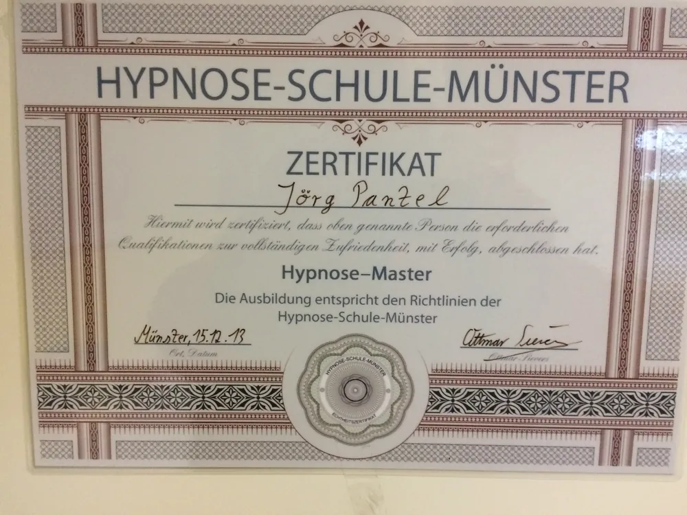 Zertifikat der Hypnose-Schule-Münster: Hypnose-Master